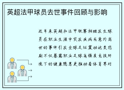 英超法甲球员去世事件回顾与影响