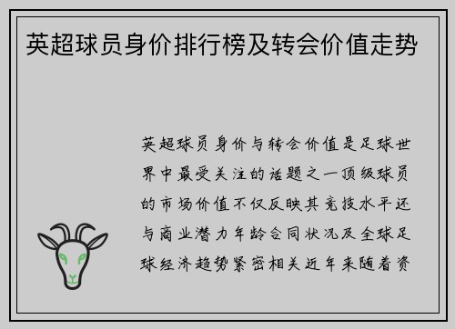 英超球员身价排行榜及转会价值走势